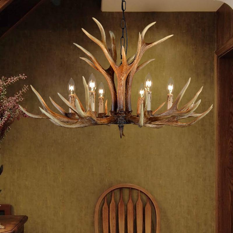 6/8/10 Lights Resin Chandelier Lamp Farmhouse Brown Deer Antler - Rebooters