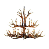 2-Tier Hanging Lamp Rustic Resin 12/15 Bulbs Brown Chandelier - Rebooters