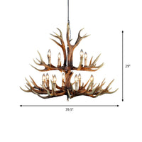 2-Tier Hanging Lamp Rustic Resin 12/15 Bulbs Brown Chandelier - Rebooters