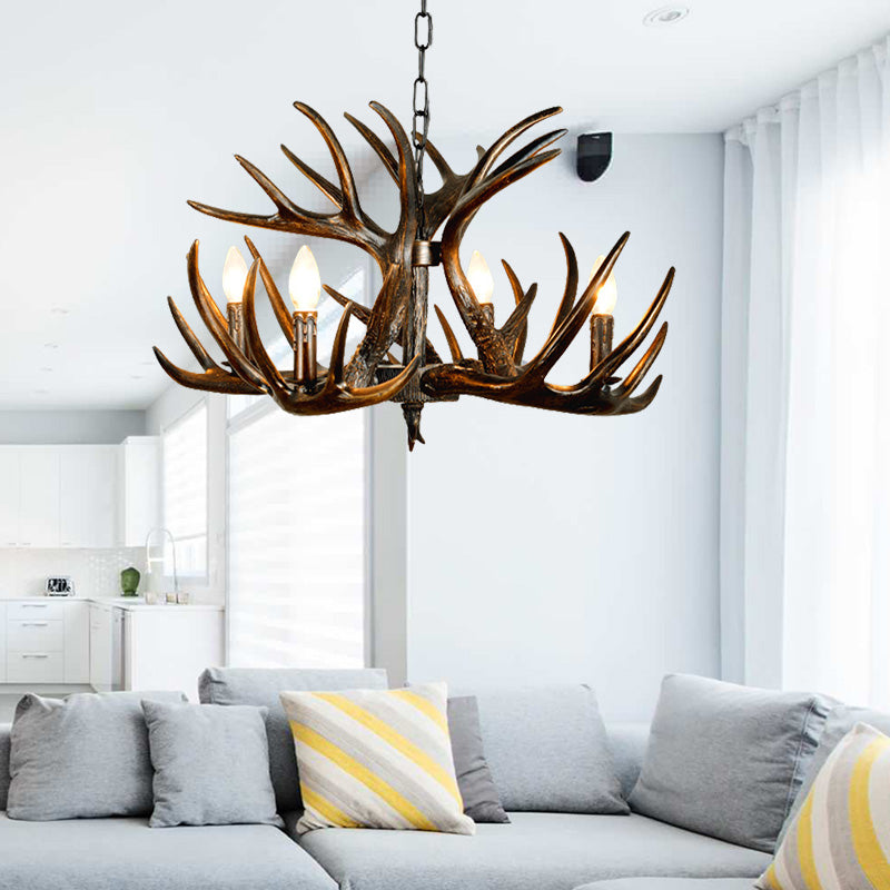 Traditional Candle Hanging Lamp Resin Chandelier with Antlers - Rebooters