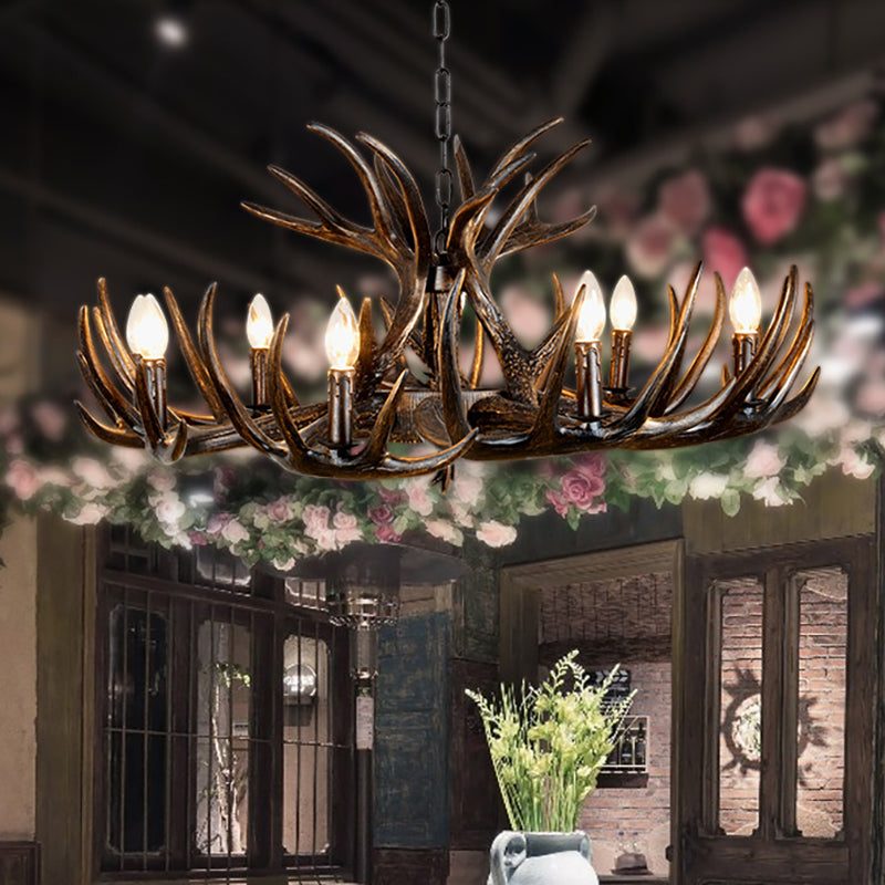 Traditional Candle Hanging Lamp Resin Chandelier with Antlers - Rebooters