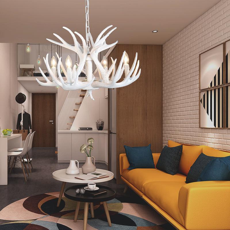 4/6/9 Lights Chandelier Lighting Fixture Rural Candle Resin Ceiling Suspension Lamp in White for Restaurant - Rebooters