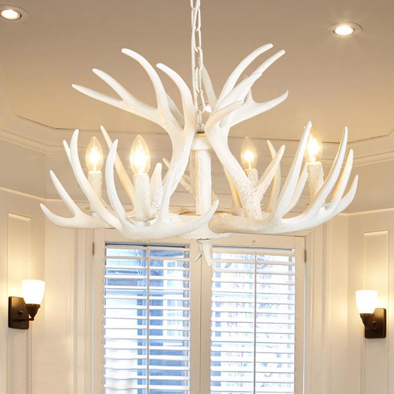 4/6/9 Lights Chandelier Lighting Fixture Rural Candle Resin Ceiling Suspension Lamp in White for Restaurant - Rebooters