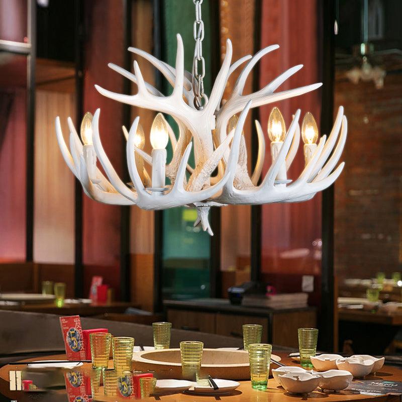 4/6/9 Lights Chandelier Lighting Fixture Rural Candle Resin Ceiling Suspension Lamp in White for Restaurant - Rebooters