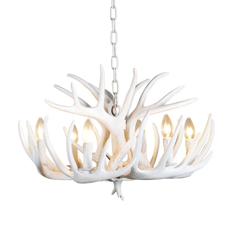 4/6/9 Lights Chandelier Lighting Fixture Rural Candle Resin Ceiling Suspension Lamp in White for Restaurant - Rebooters