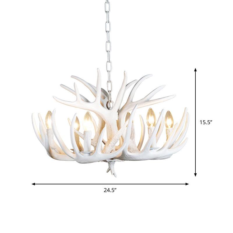 4/6/9 Lights Chandelier Lighting Fixture Rural Candle Resin Ceiling Suspension Lamp in White for Restaurant - Rebooters