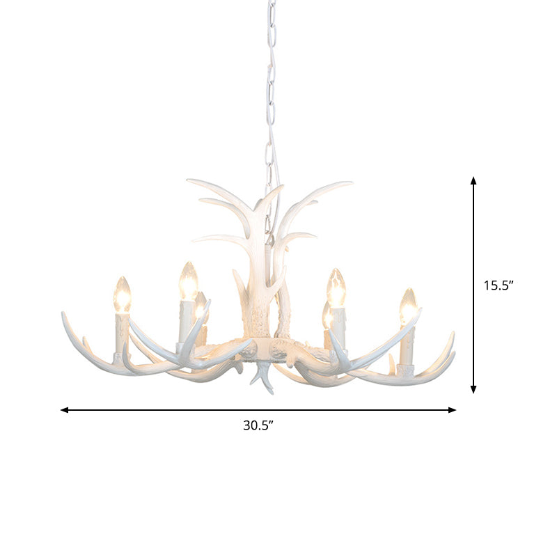 White Candle Shape Pendant Chandelier Rustic Resin 4/6/8-Head Ceiling Light - Rebooters