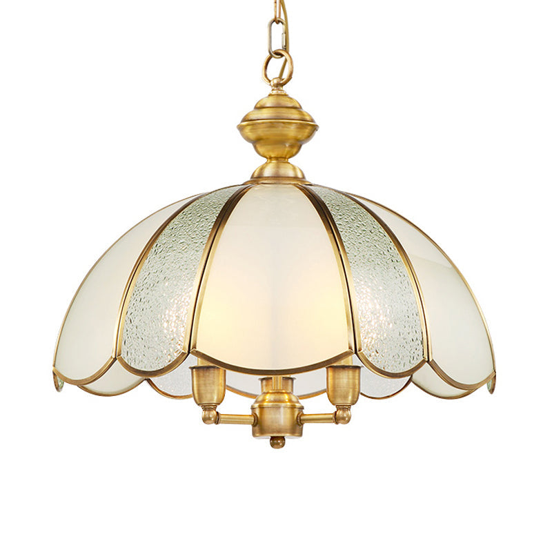 3 Bulbs Bowl Ceiling Chandelier Colonial Frosted Glass Brass - Rebooters