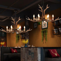 6/8 Lights Antler Ceiling Chandelier Rustic Khaki Resin Light - Rebooters