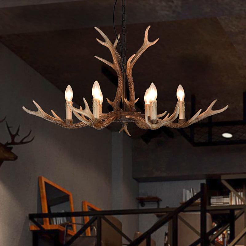 6/8 Lights Antler Ceiling Chandelier Rustic Khaki Resin Light - Rebooters