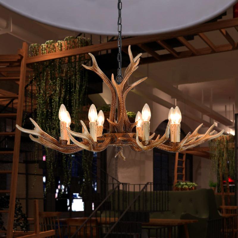 6/8 Lights Antler Ceiling Chandelier Rustic Khaki Resin Light - Rebooters