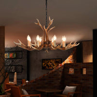 6/8 Lights Antler Ceiling Chandelier Rustic Khaki Resin Light - Rebooters