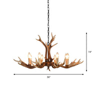 6/8 Lights Antler Ceiling Chandelier Rustic Khaki Resin Light - Rebooters