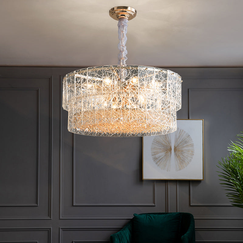 2-Tier Chandelier Pendant Light Modern Clear Glass Hanging Light - Rebooters