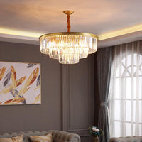 3-Ring Crystal Hanging Lamp Simplicity Gold Finish Chandelier - Rebooters