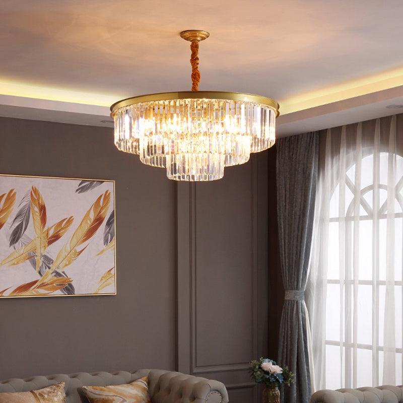 3-Ring Crystal Hanging Lamp Simplicity Gold Finish Chandelier - Rebooters