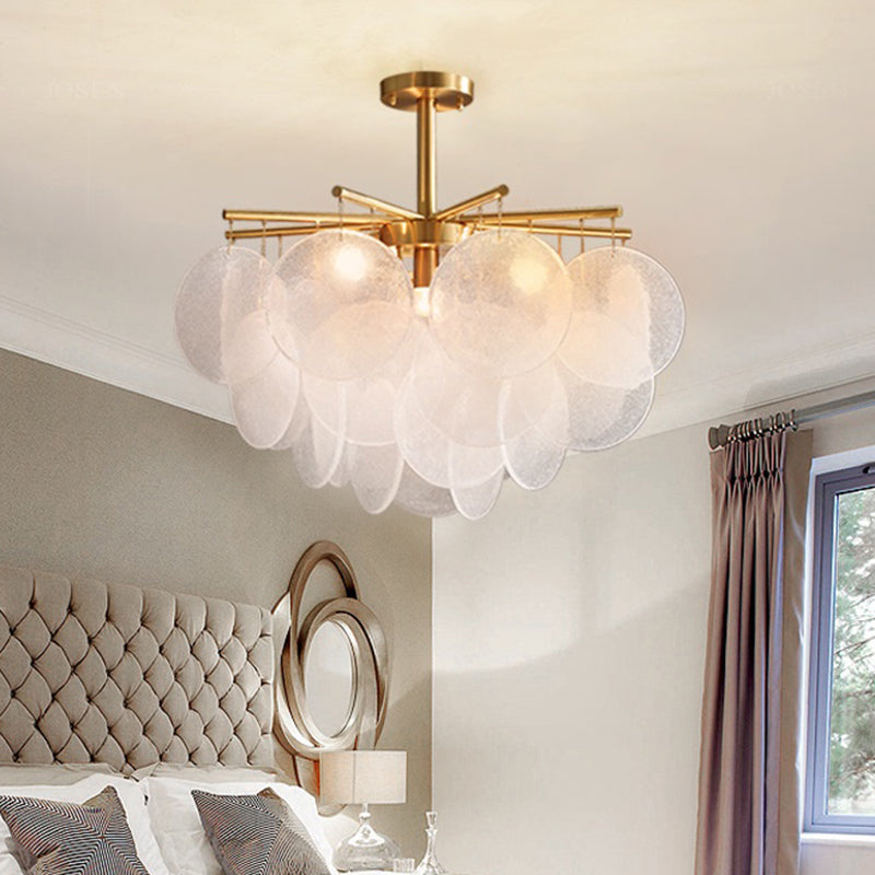 Seedy Glass Disc Ceiling Chandelier Modern Gold Finish Light - Rebooters