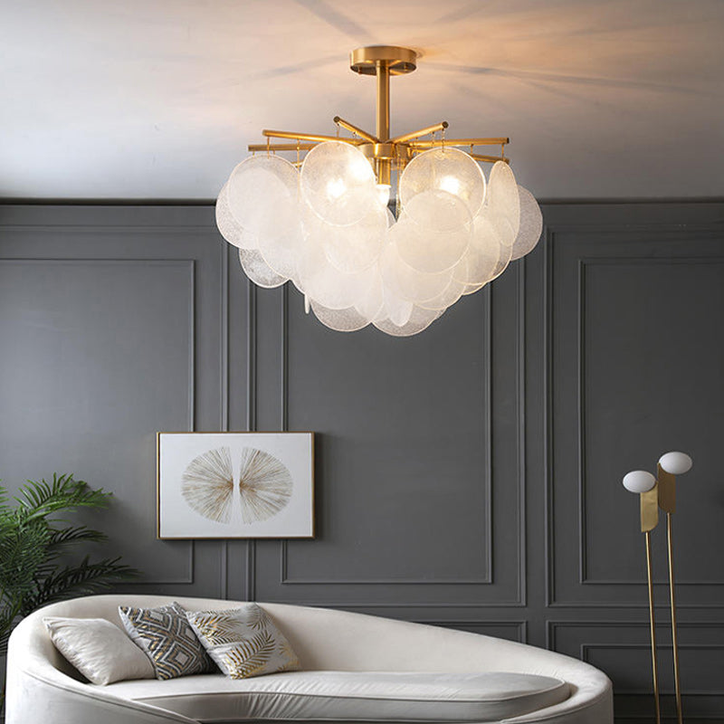 Seedy Glass Disc Ceiling Chandelier Modern Gold Finish Light - Rebooters