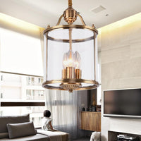 8/18 Inch Wide Cylindrical Chandelier Lighting Colonial Clear Glass Brass 3/7 Bulbs Hanging Ceiling Light - Rebooters