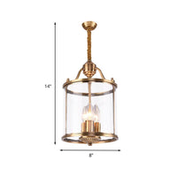 8/18 Inch Wide Cylindrical Chandelier Lighting Colonial Clear Glass Brass 3/7 Bulbs Hanging Ceiling Light - Rebooters
