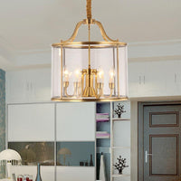 8/18 Inch Wide Cylindrical Chandelier Lighting Colonial Clear Glass Brass 3/7 Bulbs Hanging Ceiling Light - Rebooters