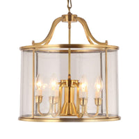 8/18 Inch Wide Cylindrical Chandelier Lighting Colonial Clear Glass Brass 3/7 Bulbs Hanging Ceiling Light - Rebooters