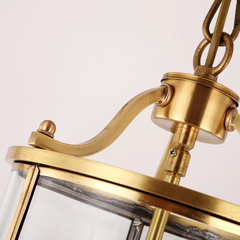 8/18 Inch Wide Cylindrical Chandelier Lighting Colonial Clear Glass Brass 3/7 Bulbs Hanging Ceiling Light - Rebooters
