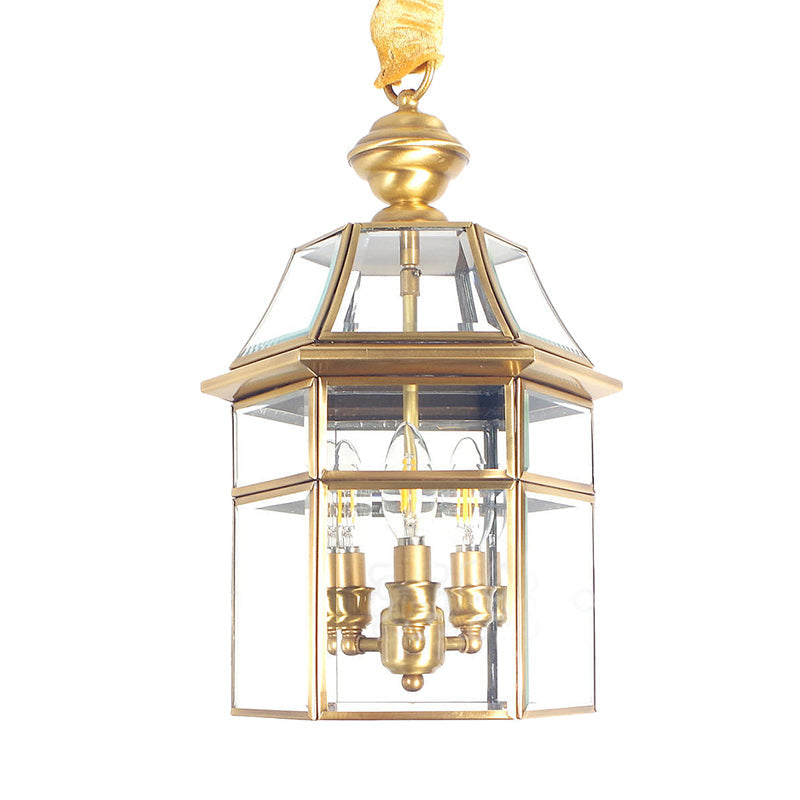 3 Bulbs Cage Ceiling Chandelier Traditional Clear Glass Brass - Rebooters