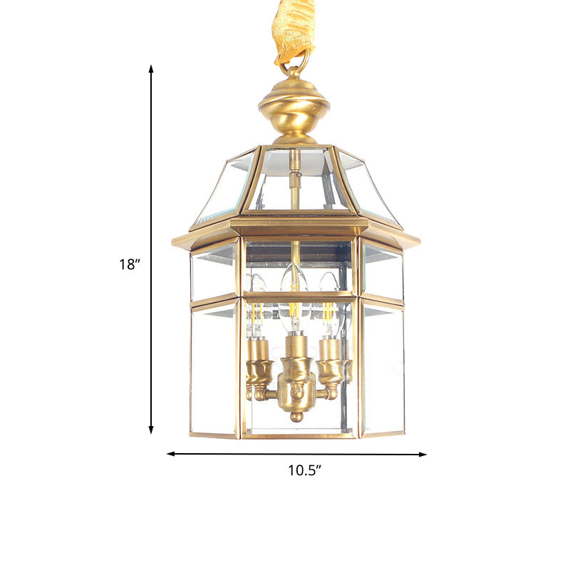 3 Bulbs Cage Ceiling Chandelier Traditional Clear Glass Brass - Rebooters