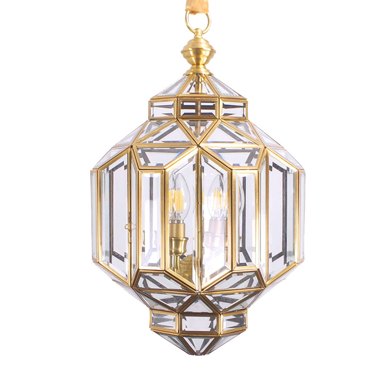 Lantern Chandelier Light Contemporary Clear Glass 4 Heads Brass Hanging Lamp - Rebooters