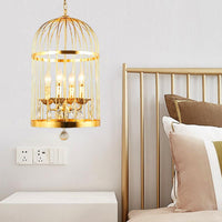 4 Bulbs Bird Cage Ceiling Chandelier in Gold with Crystal Drop - Rebooters
