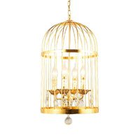 4 Bulbs Bird Cage Ceiling Chandelier in Gold with Crystal Drop - Rebooters