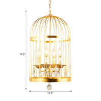 4 Bulbs Bird Cage Ceiling Chandelier in Gold with Crystal Drop - Rebooters