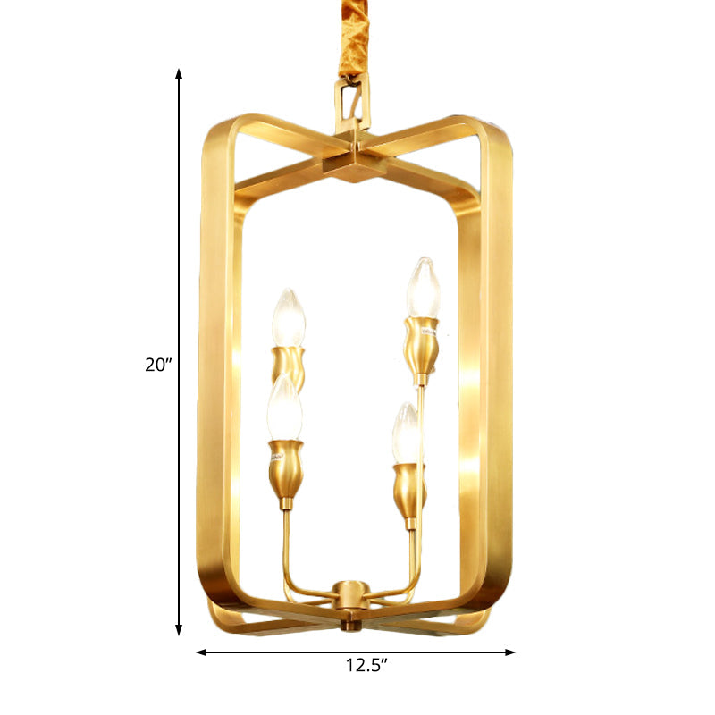 Colonial Round Square Hanging Chandelier 4 Bulbs Gold Light - Rebooters