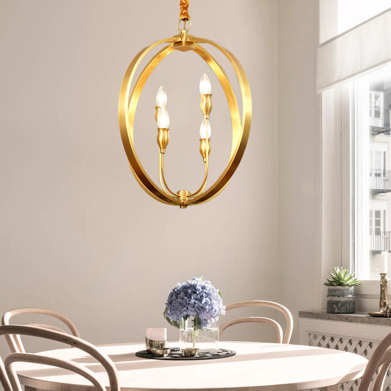 Colonial Round Square Hanging Chandelier 4 Bulbs Gold Light - Rebooters