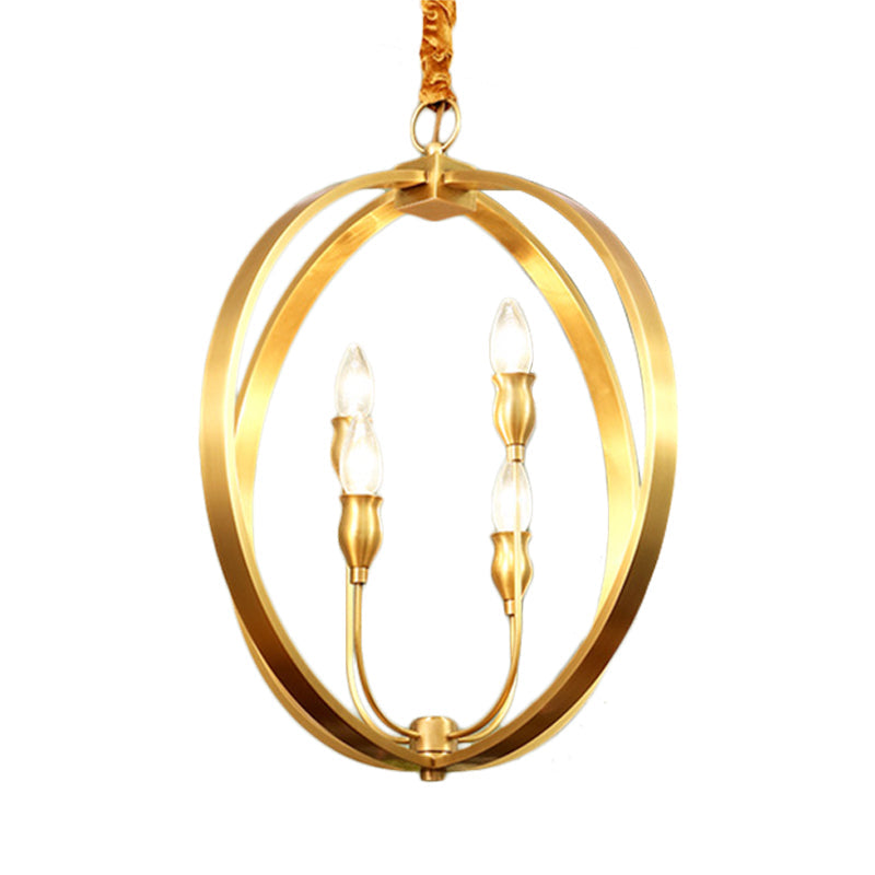 Colonial Round Square Hanging Chandelier 4 Bulbs Gold Light - Rebooters