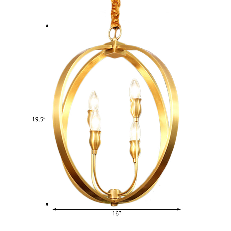 Colonial Round Square Hanging Chandelier 4 Bulbs Gold Light - Rebooters
