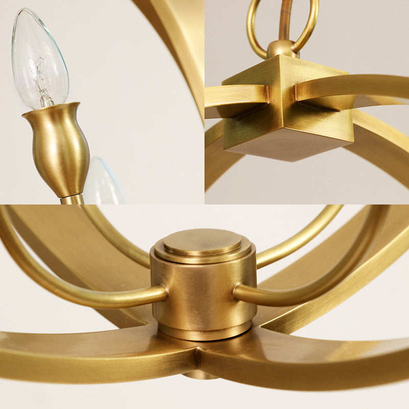 Colonial Round Square Hanging Chandelier 4 Bulbs Gold Light - Rebooters
