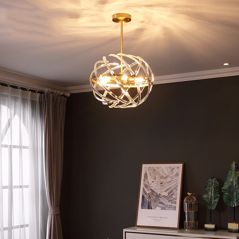 Contemporary Sphere Hanging Chandelier Metal 6 Bulbs Gold Light - Rebooters