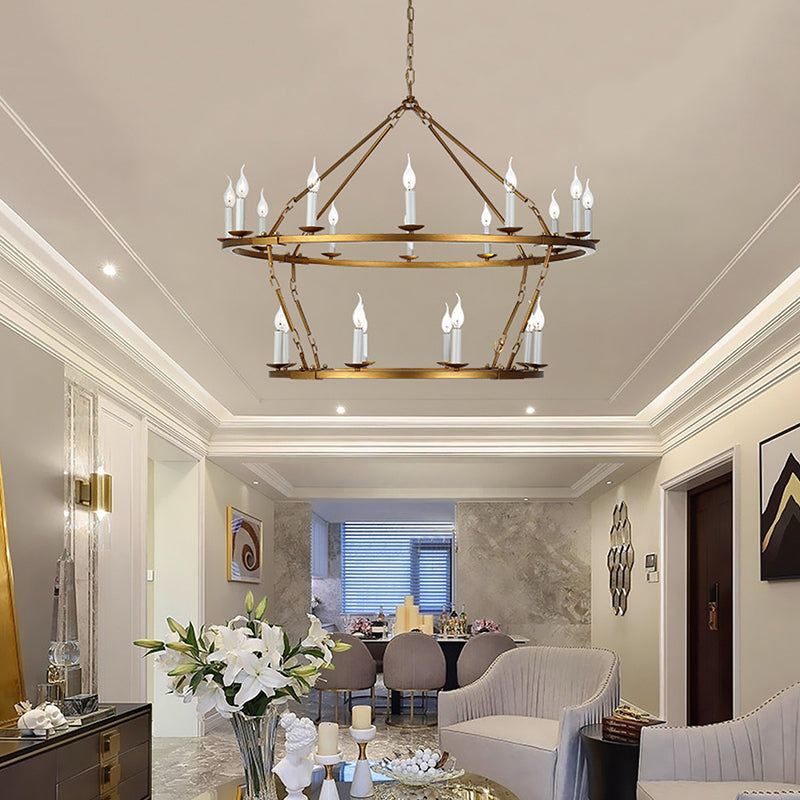 2-Tiered Chandelier Contemporary Metal 20 Heads Gold Lamp - Rebooters
