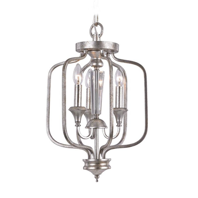 Traditional Candle Hanging Chandelier 3 Bulbs Aged Silver - Rebooters