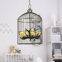 4 Lights Metal Chandelier Lamp Rustic Black Birdcage Pendant - Rebooters