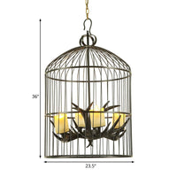 4 Lights Metal Chandelier Lamp Rustic Black Birdcage Pendant - Rebooters