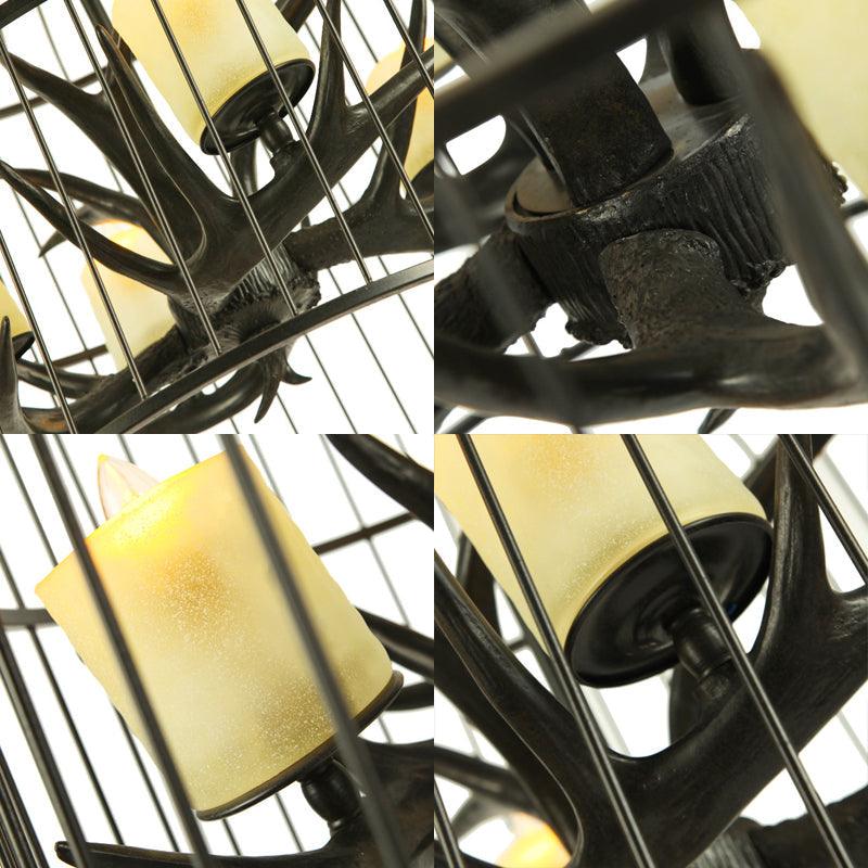 4 Lights Metal Chandelier Lamp Rustic Black Birdcage Pendant - Rebooters