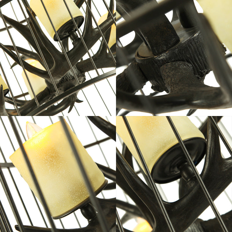 4 Lights Metal Chandelier Lamp Rustic Black Birdcage Pendant - Rebooters