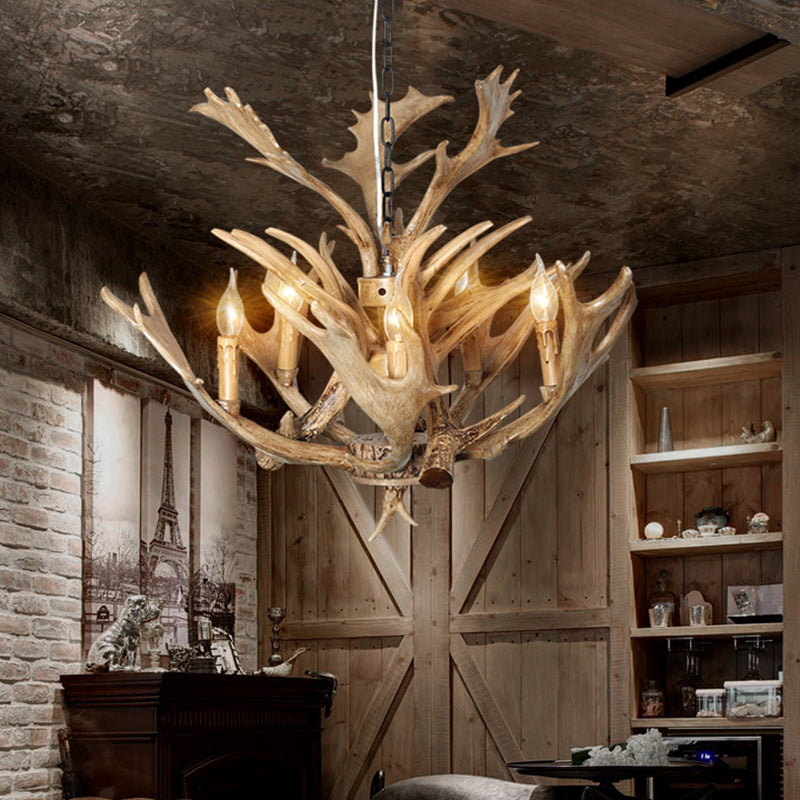 Candle Dining Room Hanging Lamp Traditional Resin 5 Bulbs Chandelier - Rebooters