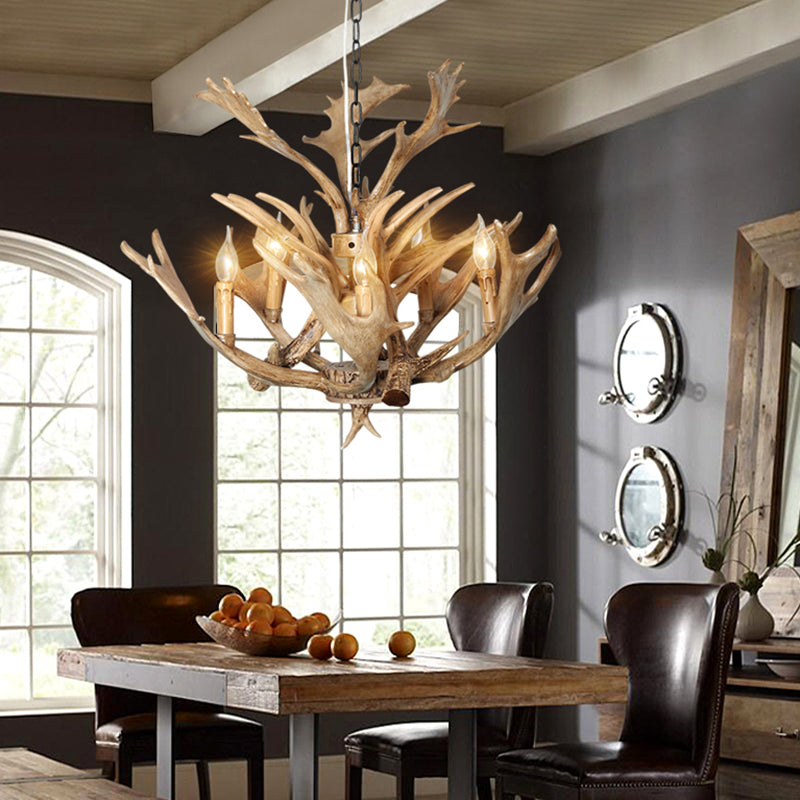 Candle Dining Room Hanging Lamp Traditional Resin 5 Bulbs Chandelier - Rebooters