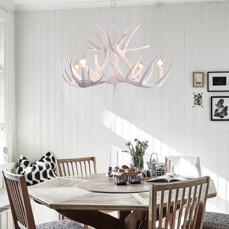 White Faux Antler Pendant Chandelier Traditional Resin Light - Rebooters