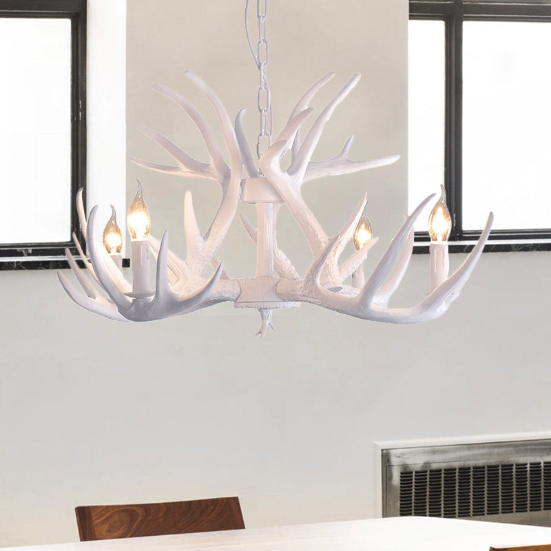 White Faux Antler Pendant Chandelier Traditional Resin Light - Rebooters