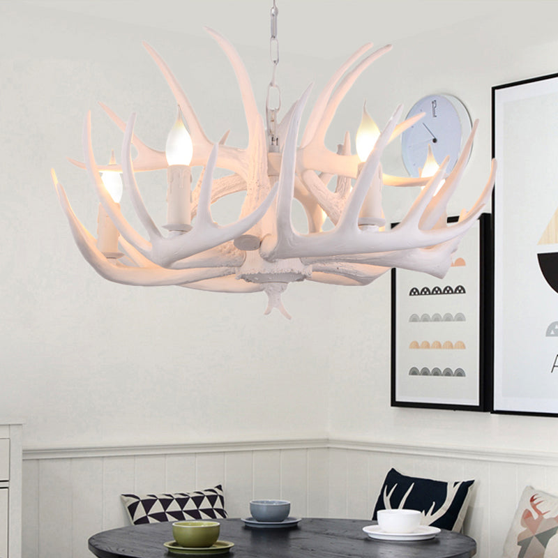 White Faux Antler Pendant Chandelier Traditional Resin Light - Rebooters